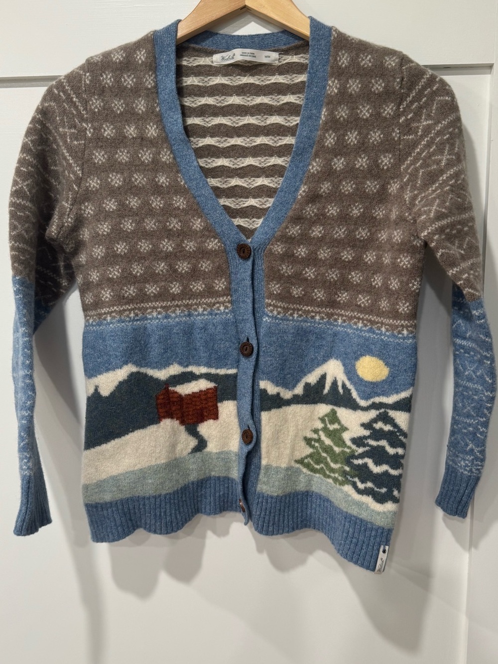Scenic Woolrich Winter Landscape Cardigan - Blue, Brown, Cream